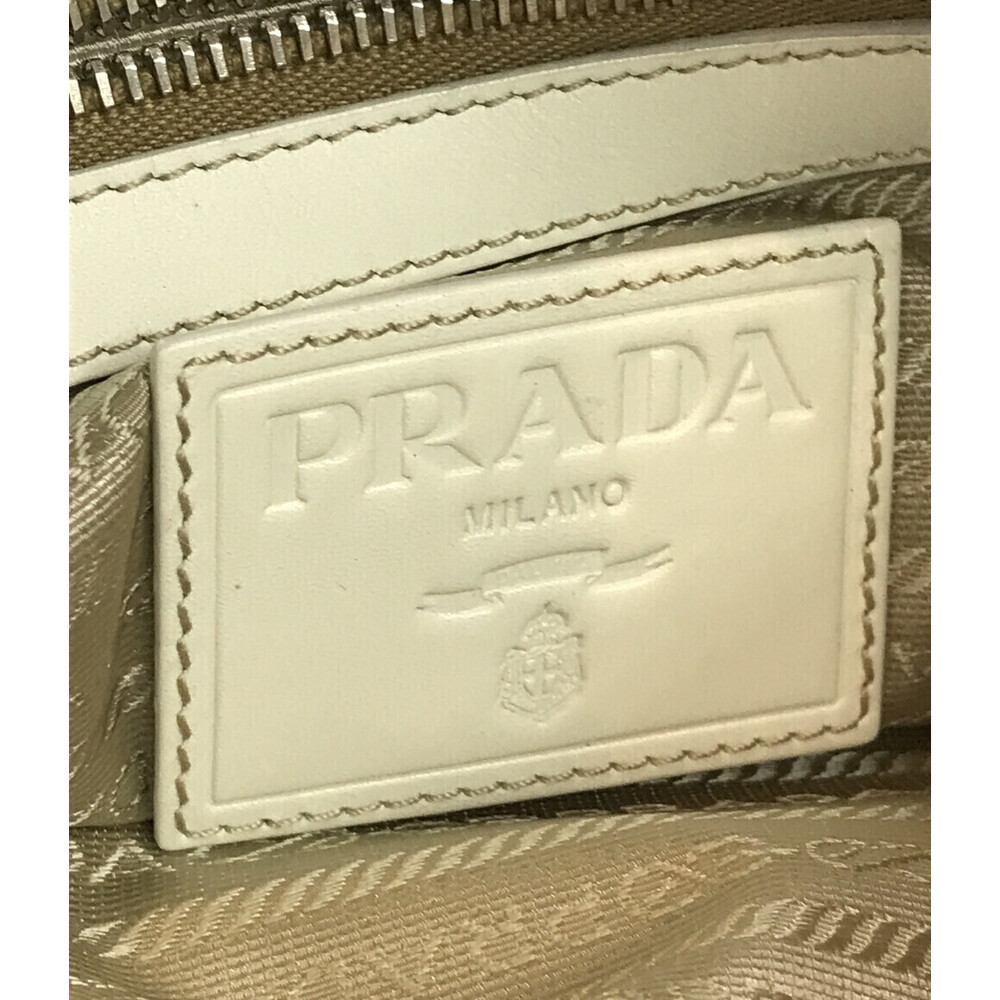 Prada Logo Jacquard Crossbody Bag beige canvas white leather - Picture 4 of 6
